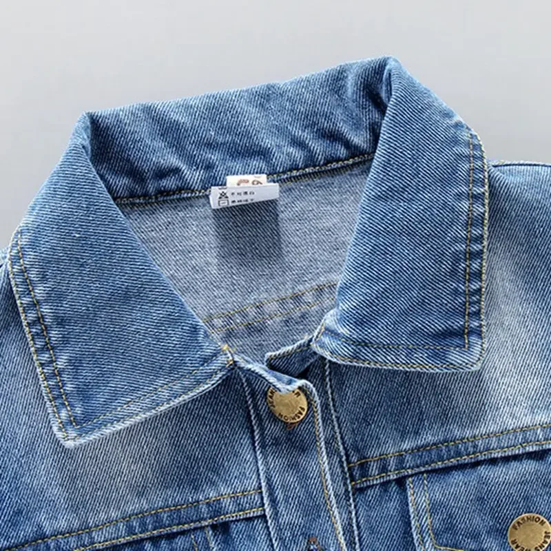 طفل الفتيات الفتيان الدنيم سترة الربيع والخريف الأطفال الصبي جينز غير رسمي ملابس فتاة صغيرة الاطفال الطفل الدنيم معطف #4