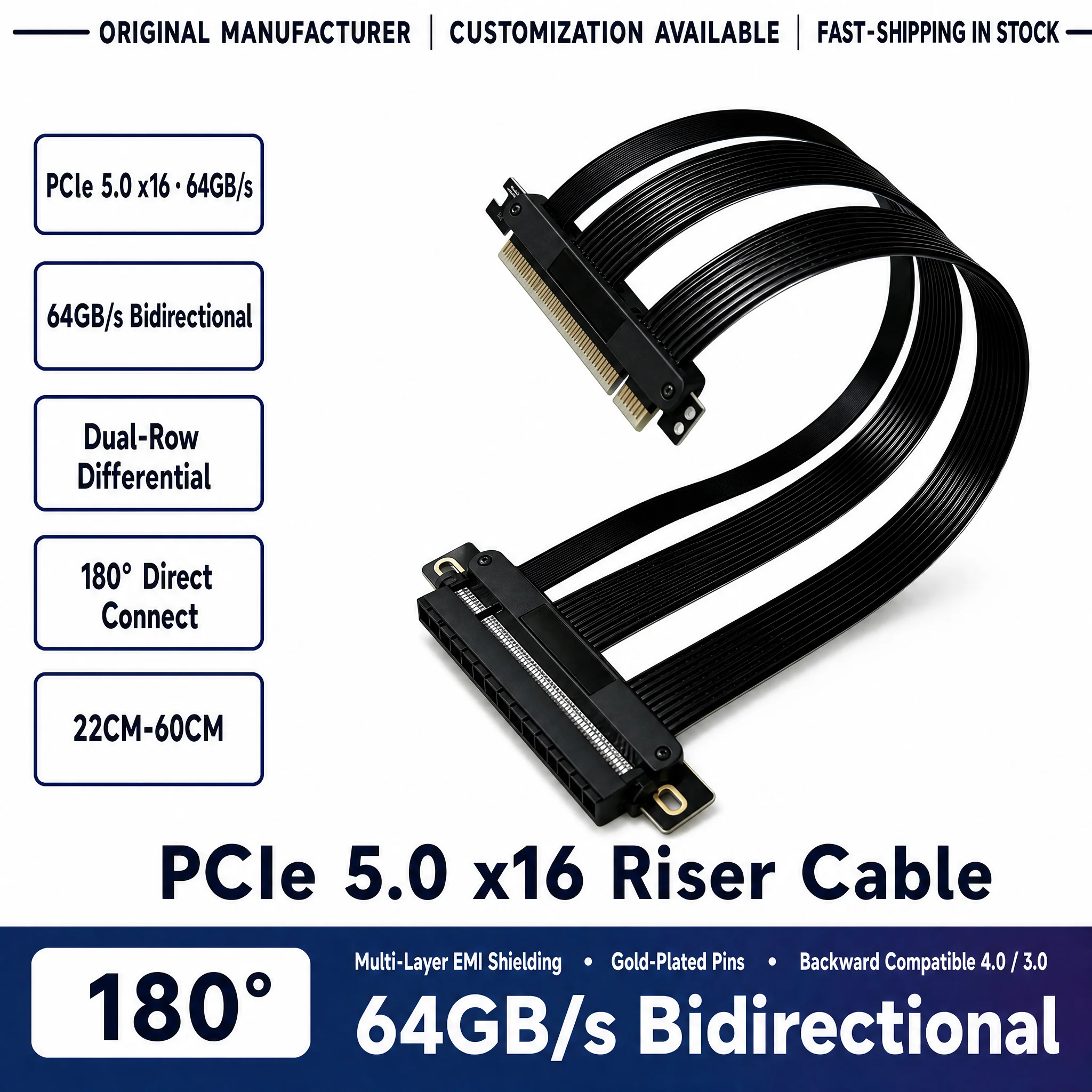 pcie-50-x16-ライザーケーブル-180-°-rtx-5090-4090およびrx-7900-xtx用gpu拡張モジュール、マイニング用リグ、wrx80-trx40、22cm-30cm-40cm-50cm-60cm。
