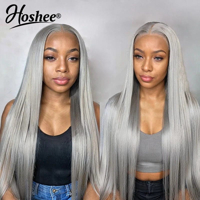 Silver Grey Silky Straight Lace Front With Baby Hair 613 Colored Human Hair Wigs Transparent Frontal Wig Glueless Brazilian