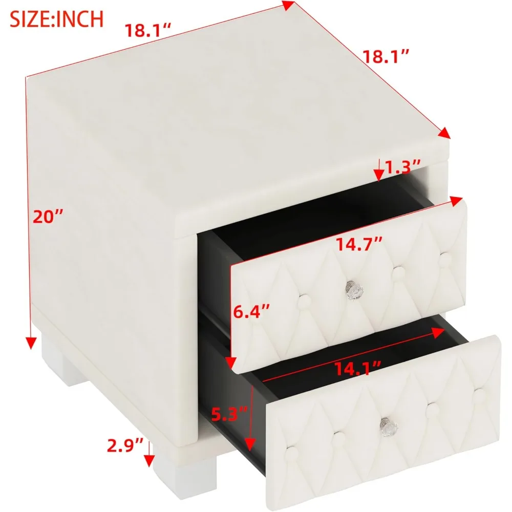 منضدة مخملية ذات درجين مع سطح معنقدة بأزرار ومقبض كريستالي لتخزين غرفة النوم وغرفة المعيشة #2