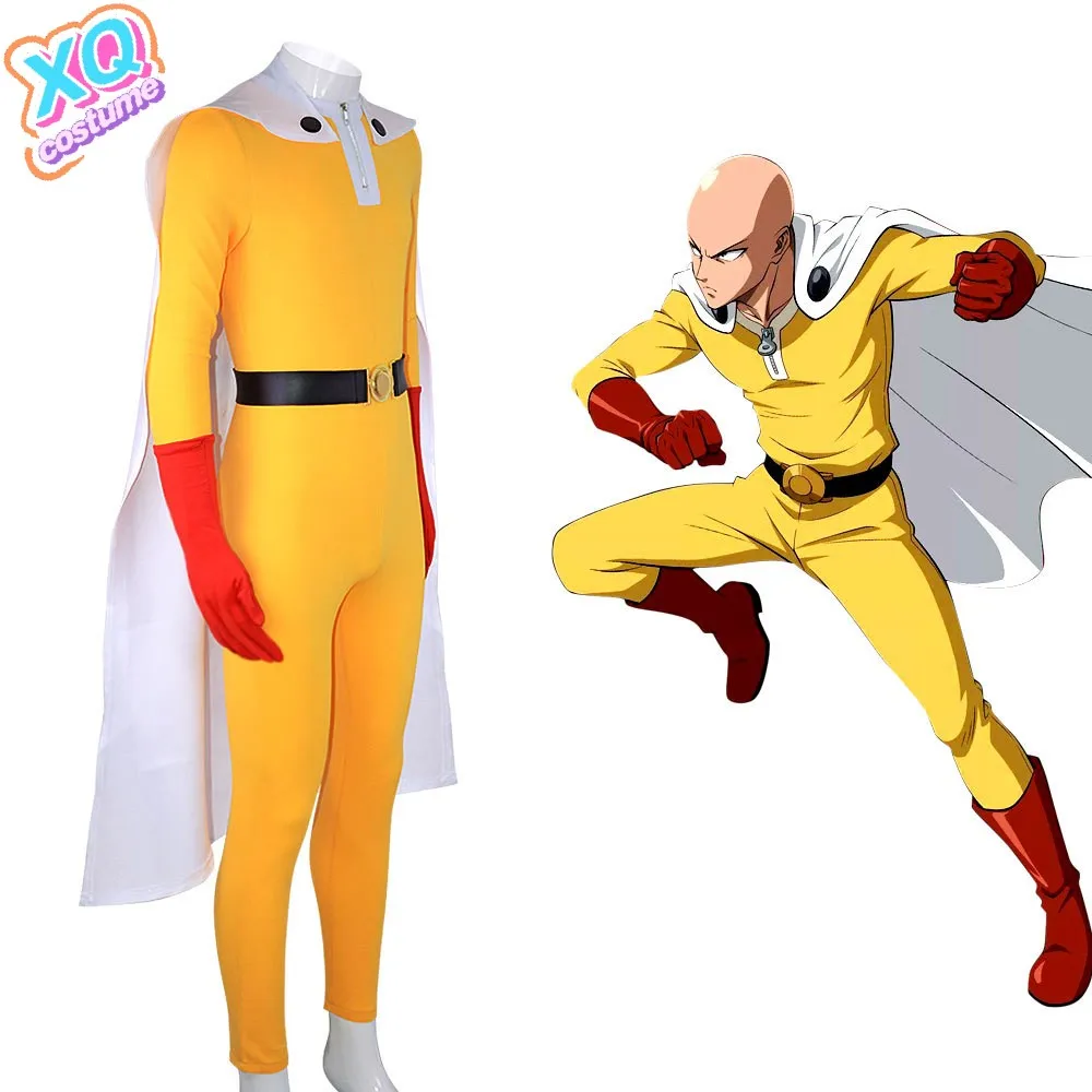 أزياء أنيمي وان بانش مان سايتاما التأثيرية للرجال أزياء الهالوين اليابانية أنيمي الأصفر بذلة ملابس لعب الأدوار