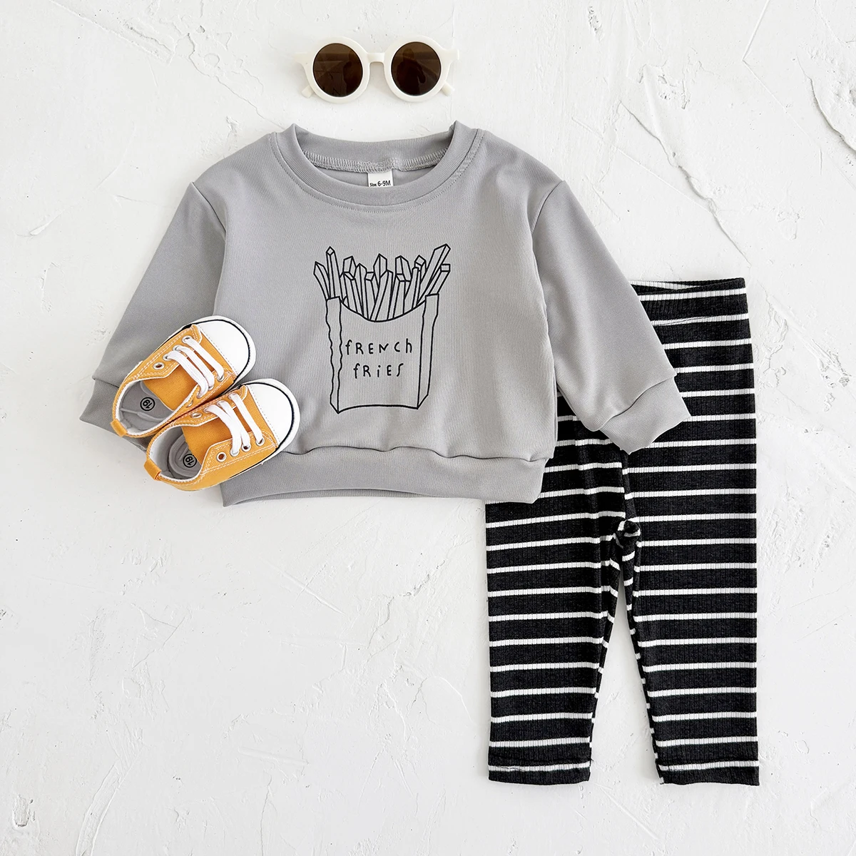 2024 Baby Clothing Boy 2PCS French Fries Print Top+Bottom Infant Suit Girl Long Sleeve Fashion Spring Children Clothes Set