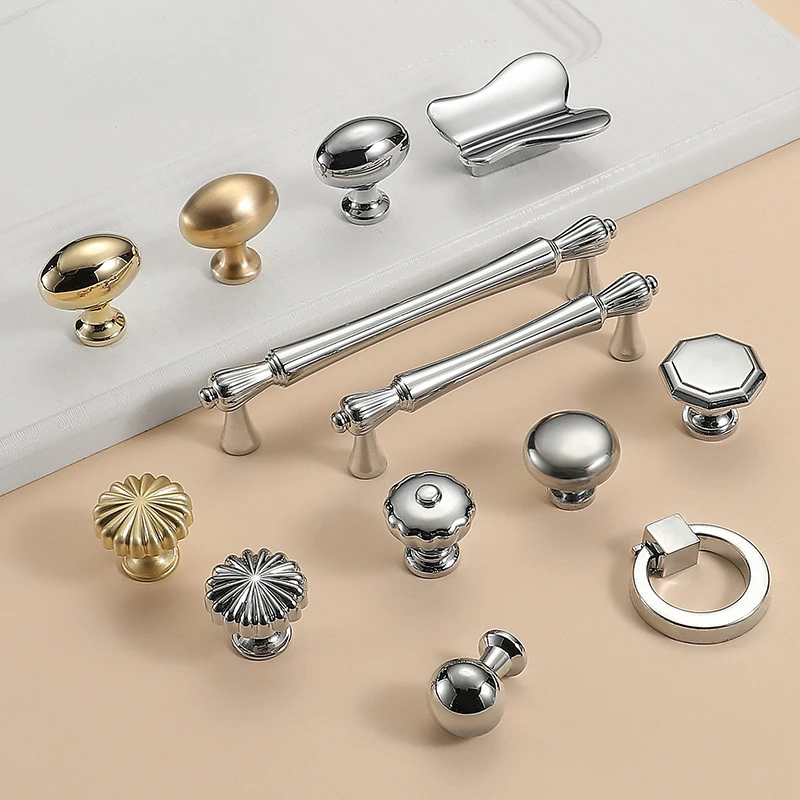 Modern Minimalist‑Plated Zinc Alloy Cabinet Pull Handle Surface‑Mounted Knob Cupboard Drawer Wardrobe Furniture