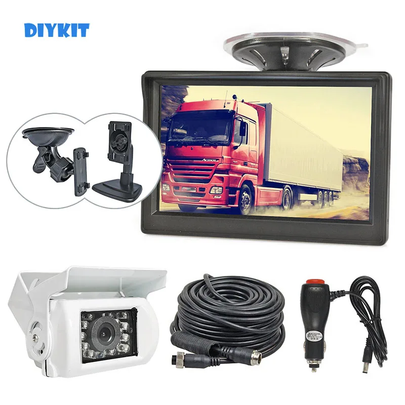 DIYKIT 5inch HD Reverse Rear View Car Monitor Waterproof CCD Night Vision Backup Camera Bus Truck Car Camera Cigarette Lighter