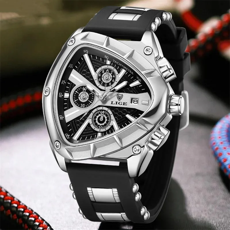 LIGE Waterproof Watches For Men Top Brand Luxury Silicone Quartz Watch Men Military Sports Date Chronograph Relogios Masculino