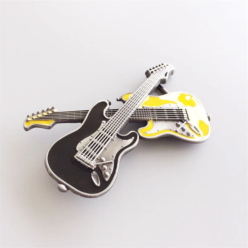 Vintage Style Black Yellow Enamel Cross Double Guitar Music Belt Buckle also Stock in the US BUCKLE-MU094BKYE