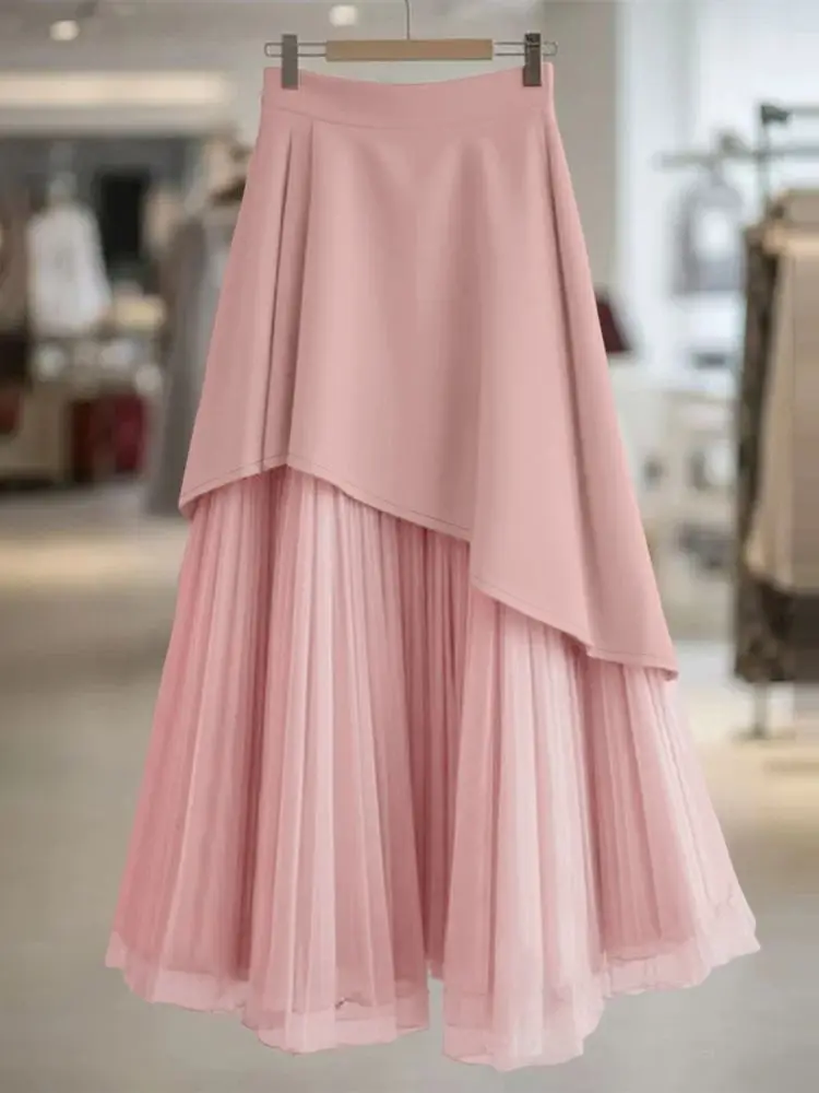 Elegant Office Lady Skirts ZANZEA Autumn Jupes Stylish Woman Mesh Patchwork Skirt Solid A Line Party Faldas Saia Pleated Robe