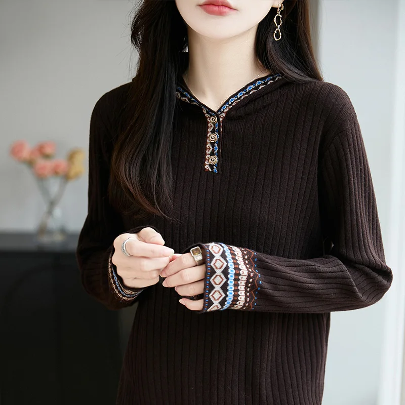 

Весна и осень 2024, новый жаккардовый свитер в стиле ретро с v-образным вырезом в форме сердца Fair Island, женский вязаный кардиган, куртка, женский свитер