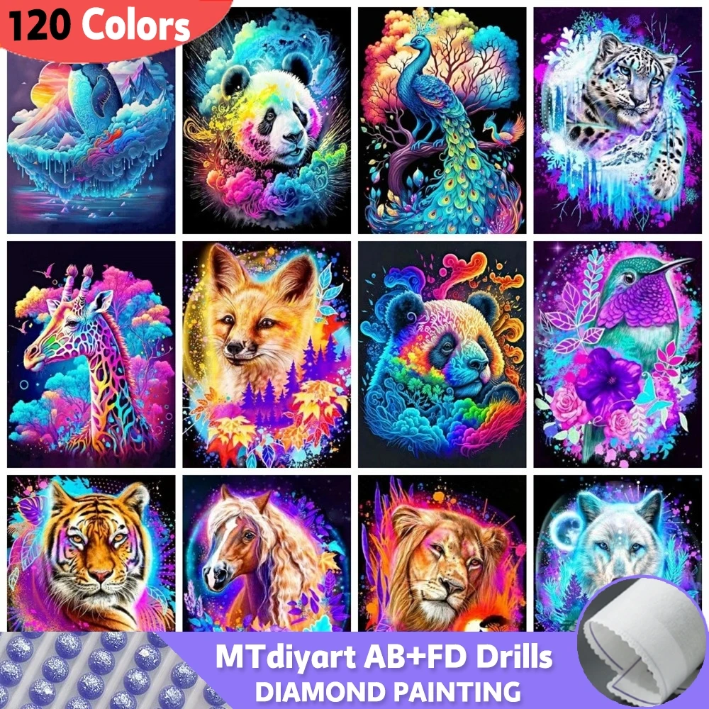 Animals Diamond Painting 120 Colors AB Fairy Dust 5D Diy Tiger Lion Embroidery Mosaic Fantasy Full Square Round Home Decor