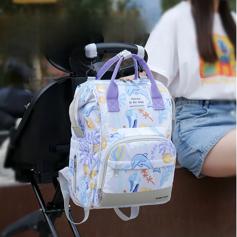 Mochila de pañales con estampado de moda, bolsa de gran capacidad para mamá, bolsas de pañales de viaje multifunción para exteriores, artículos para