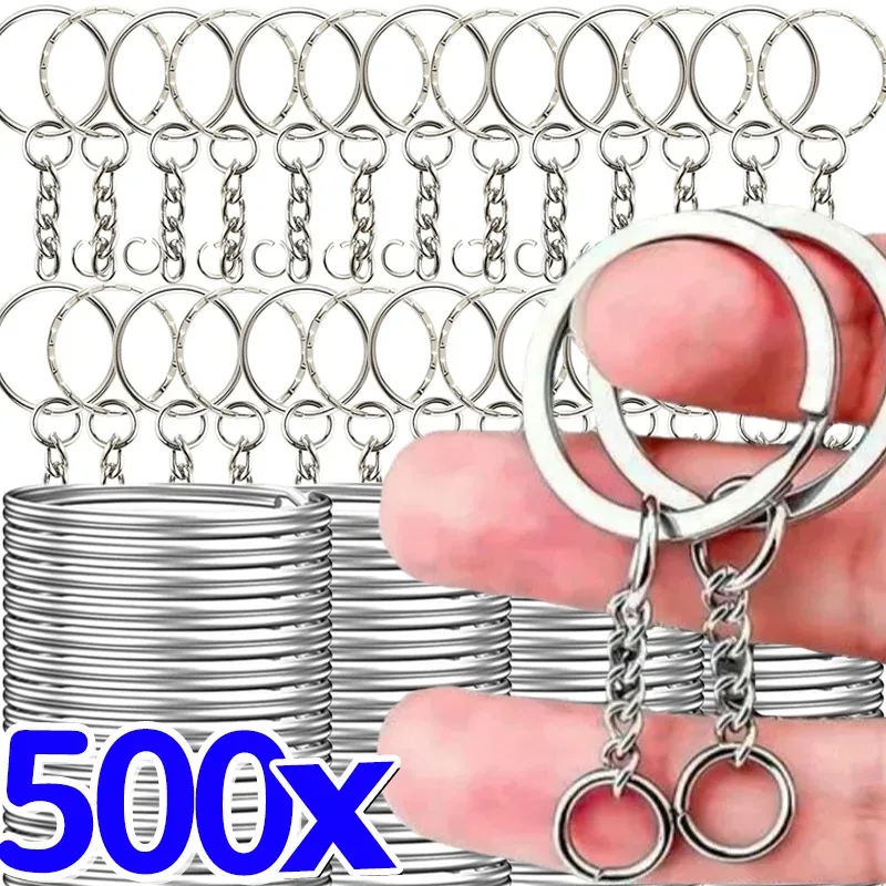 50/500Pcs Metal Blank Keychains Silver Plated Opening Split Ring Keyring Key Holder Rings DIY Findings Making Keychain Accessory