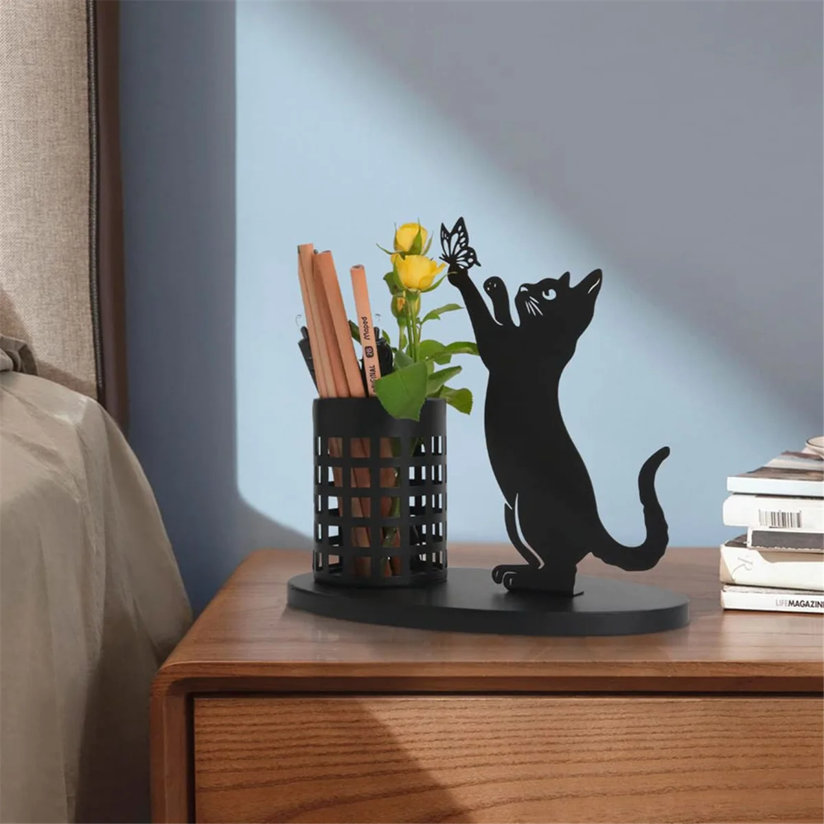 Cat Pencil Holder for Desk Organizer Pen Holder for Bedroom/Office, Metal Cut Home Decor for Table Centerpiece C