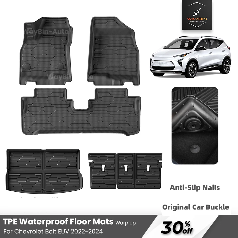 Waterproof TPE Floor Mats for Chevrolet EUV Bolt 2022-2024 Anti-Slip Pads Rear Trunk Mats Auto Interior Upgrade Accessories