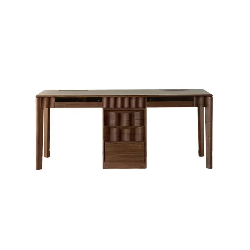 

Nordic all solid wood black walnut desk modern simple log double computer bookcase integrated wall computer desk