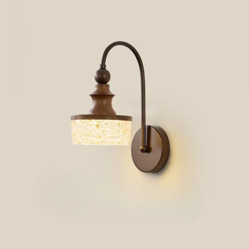 Retro Rotundity Resin Wall Lamps French High-end Wooden Body Light Living Room Bedroom Restaurant Nightstand LED Wall  Sconces