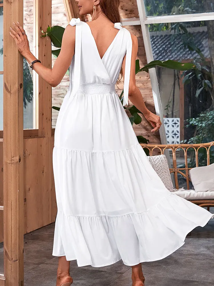 Maxivestidos para mujer, ropa de calle, vestidos nuevos de moda, ropa de estilo playero, vestido ajustado informal sin espalda con cuello en V sexi elegante para mujer