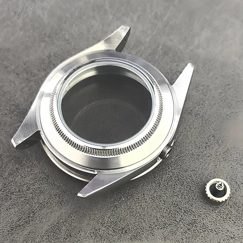 حافظة ساعة من الفولاذ المقاوم للصدأ مع كريستال الياقوت وعرض خلفي يناسب حركات NH35/NH36 سوار بمشبك 36 مم و39 مم