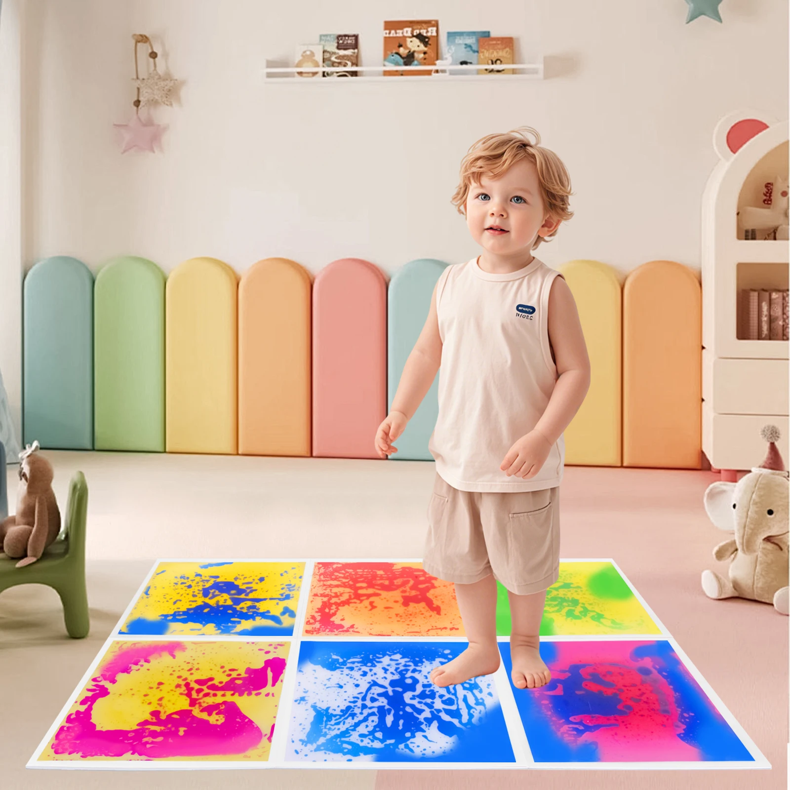 

Sensory Mat Liquid for Toddlers: Texture Floor Tiles Sensory Feet Play in Water Areas - Educational Sensory Tiles for Kids