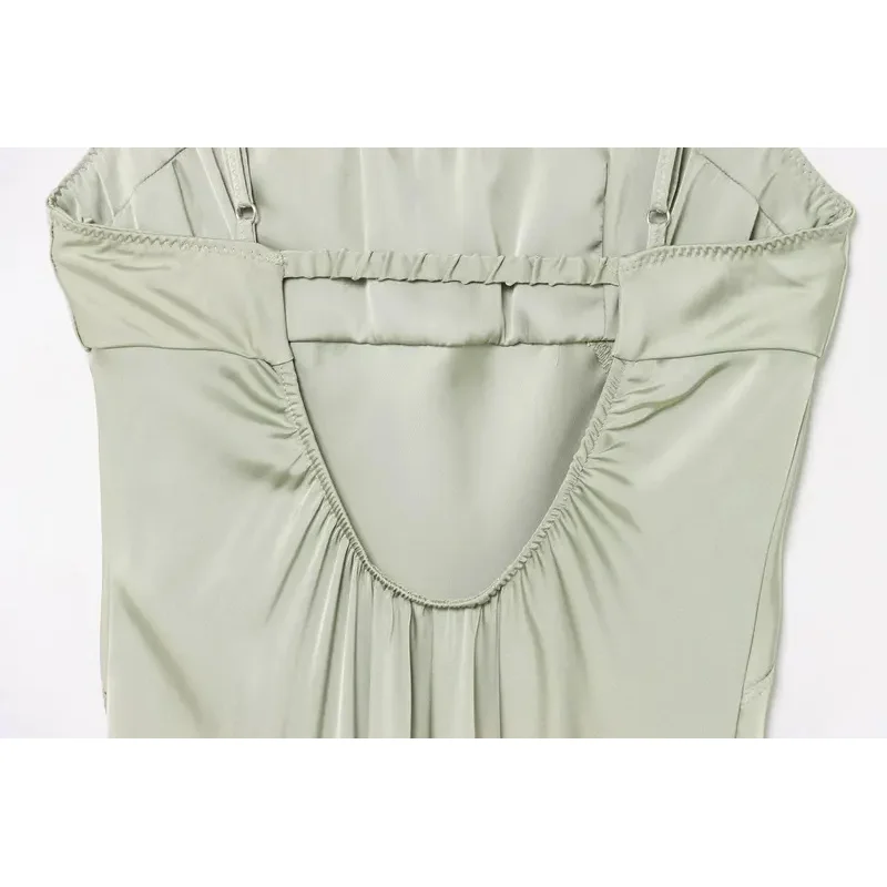 Elegante satijnen wikkel midi-jurk voor dames met split en spaghettibandjes Strandresortstijl Lingerie-geïnspireerd Temperament Dames