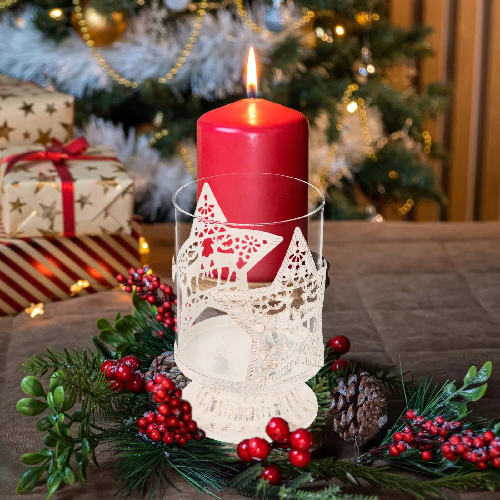 

2Pcs Creative Star Holder Christmas Decorative Candlestick Glass Desktop Adornment for Home Party Dining Table