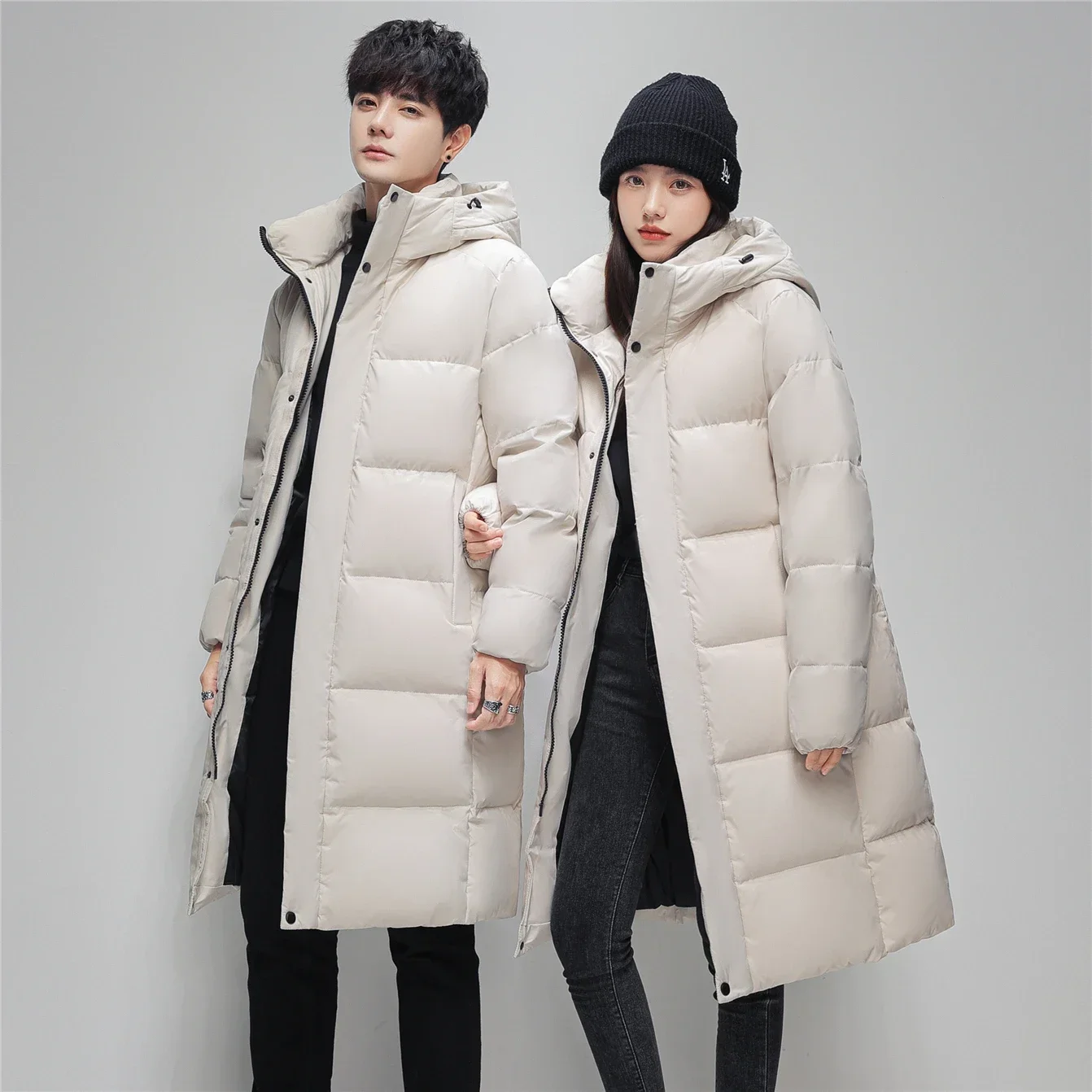 YEAE Winter Down Jacket Men and Women Over the Knee Long Cold-proof Thick Warm Couple Jacket Men and Women Large Size Jacket