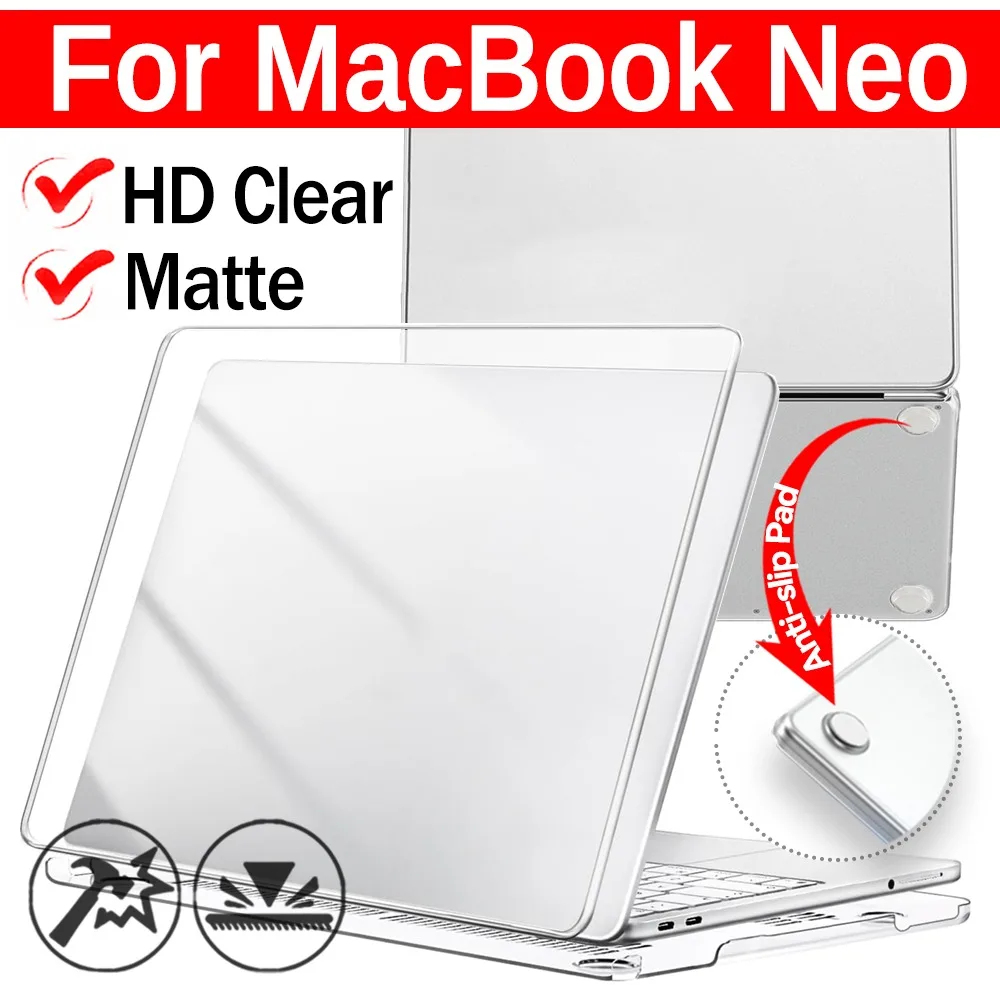 For MacBook Neo Crystal Clear Case 13inch 2026 PC Hard Anti-Fingerprint Protective Matte Shell Cover for Work Travel Study Daily