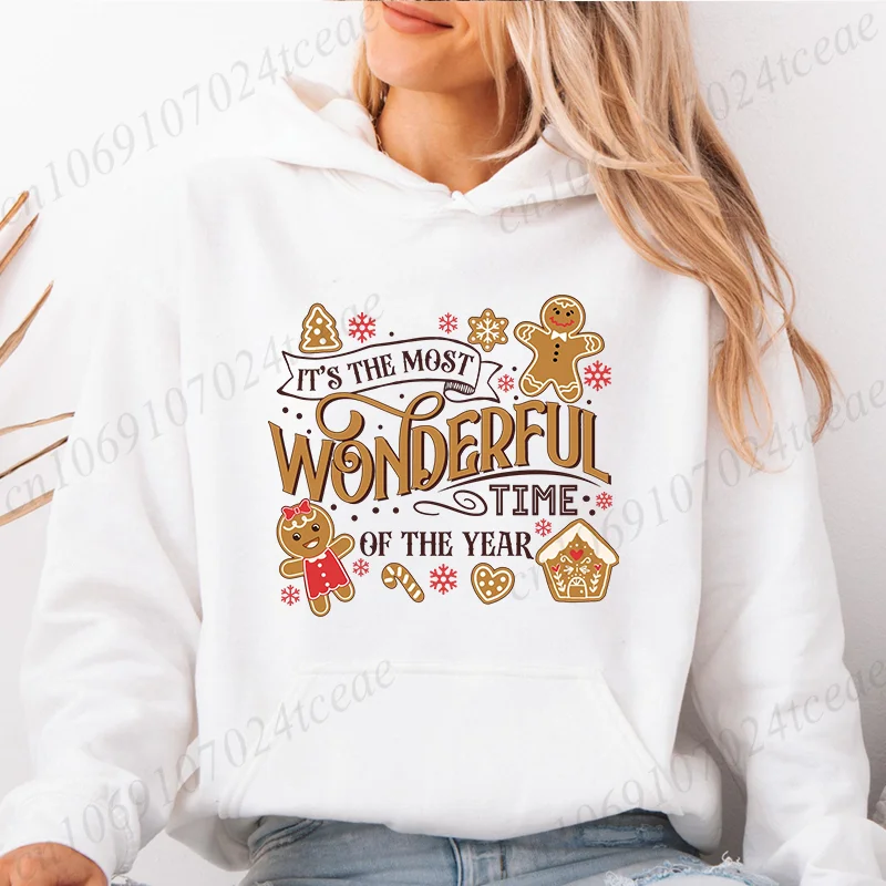 Nieuwe hoodies Het is de mooiste tijd van het jaar Print Dames Hoodies Sweatshirt met capuchon en ritssluiting Peperkoek Kerstshirts