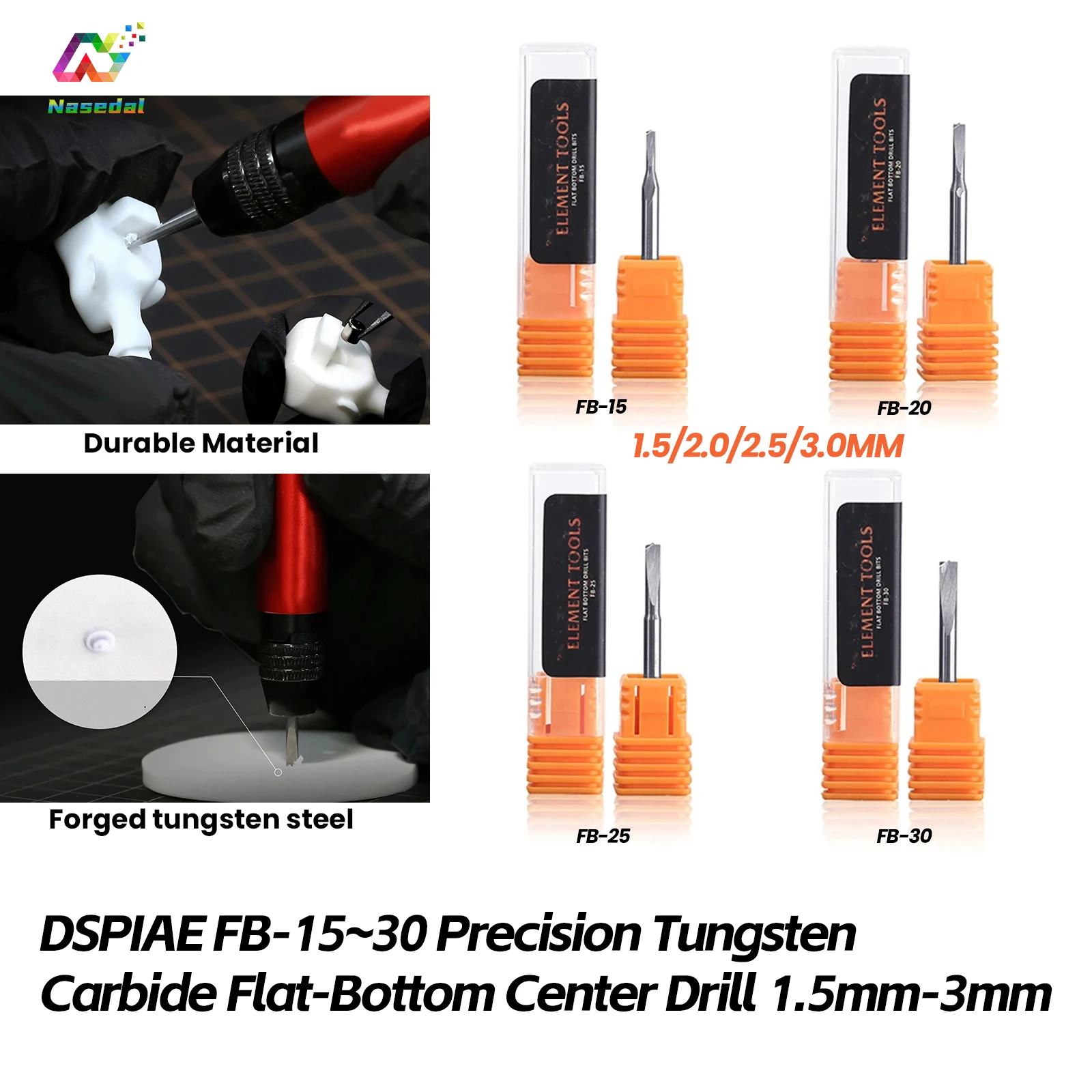 

DSPIAE FB-15/FB-20/FB-25/FB-30 Precision Tungsten Carbide Flat-Bottom Center Drill for Gundam Model Kits DIY Tool Accessories