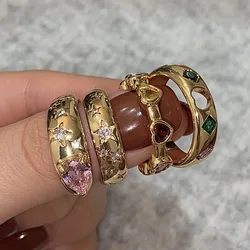 Fashion Stainless Steel Waterproof Zirconia Ring for Women Personality Charms PVD Real Gold 18K Plated Trendy Jewelry Gifts