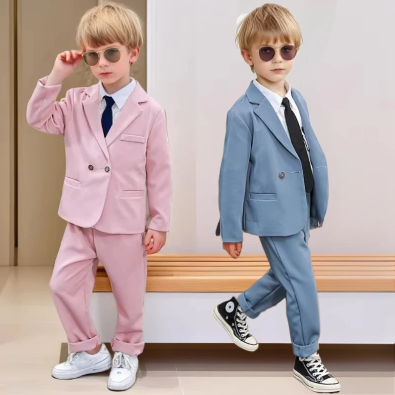 

Boys Suit Spring Autumn Casual Handsome Children Clothing Set Black Formal Host Performance Costume British Style Blazer Outfits