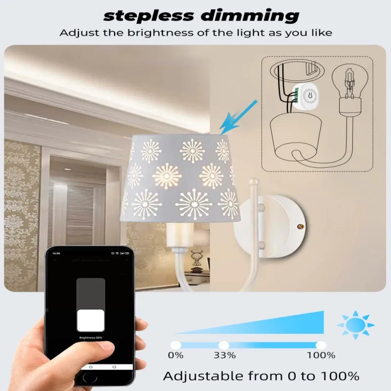 Tuya Mini WiFi Smart LED Dimmer Switch Light Module SmartLife App Remote Control 220V Wall Lamp On Off For Alexa Home