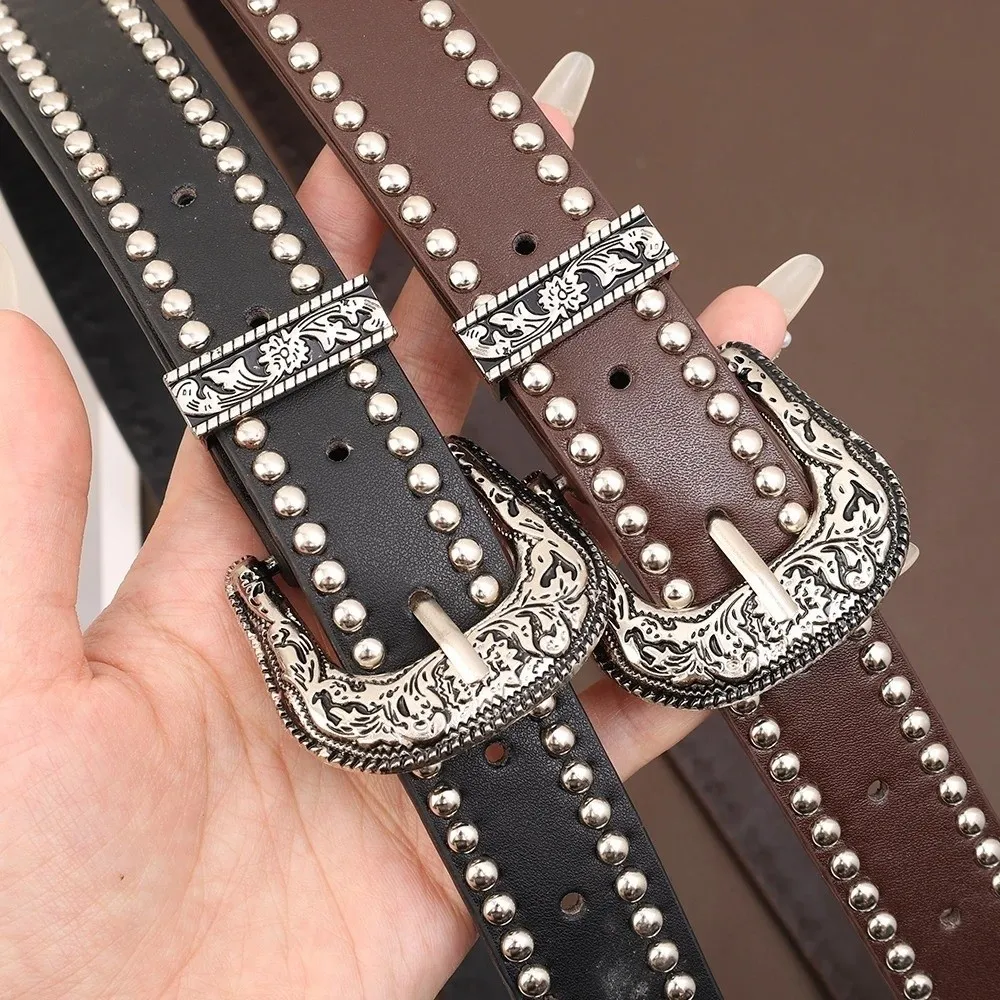 جديد Y2K أحزمة وسط برشام منحوتة إبرة مشبك النساء القوطية أحزمة بولي Leather الجلود الشرير الهيب هوب حزام