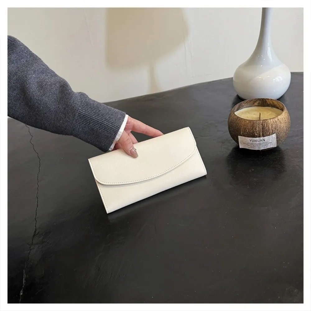 Elegant PU Leather Long Wallet Solid Color Multi Card Slot Trifold Purse Soft Slim Money Bag for Men and Women