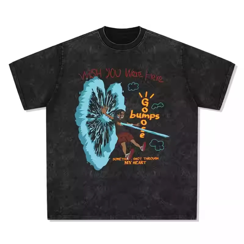

2025 Youdaoplaceholder0 American Hip-hop Cartoon Print Street Streetwear Brand Versatile Heavy Pure Cotton Short-sleeved T-shirt