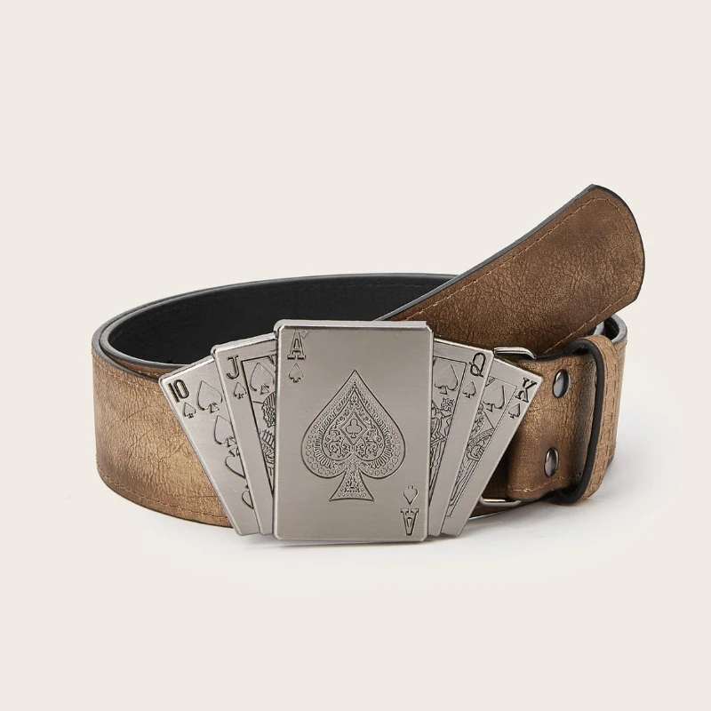 Vintage-style Women's Faux Leather Belt Poker-themed Metal Buckle Belt for Both Men and Women Punk-style Jeans Belt