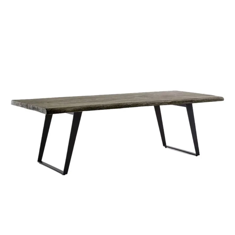 

Solid Wood Multi-functional Table, Dining Table, Tea Table, Desk, Steel Structure Table Legs, Rough Texture of Log Countertop