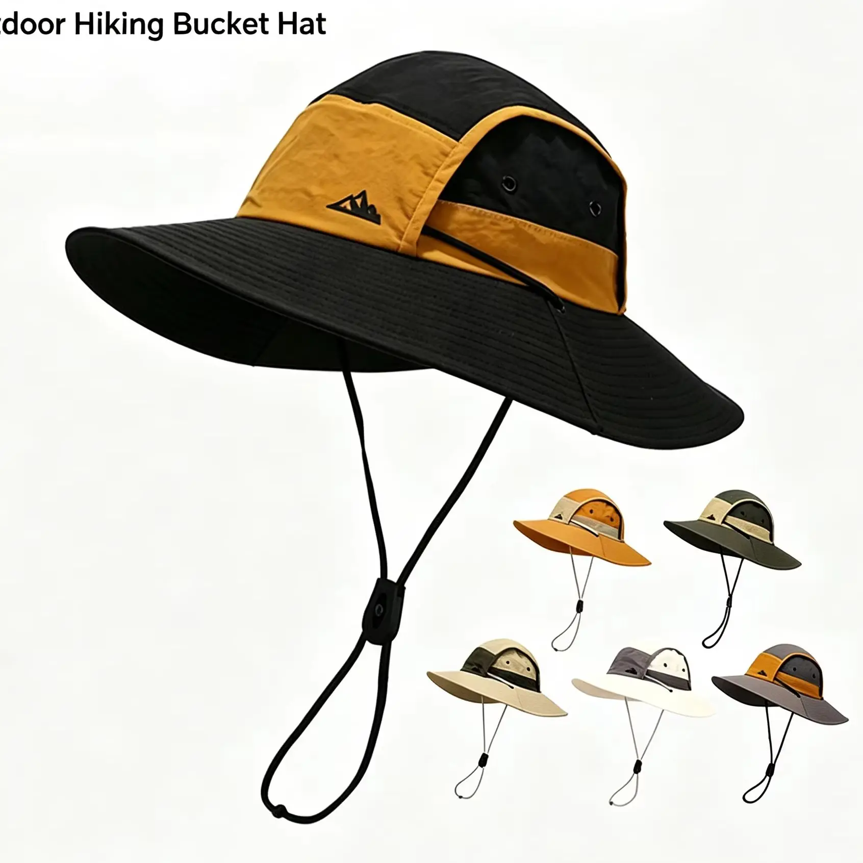 Unisex Wide Brim Mesh Sun Hat UV Protection Breathable Adjustable Chin Strap Outdoor Hiking Fishing Bucket Hat