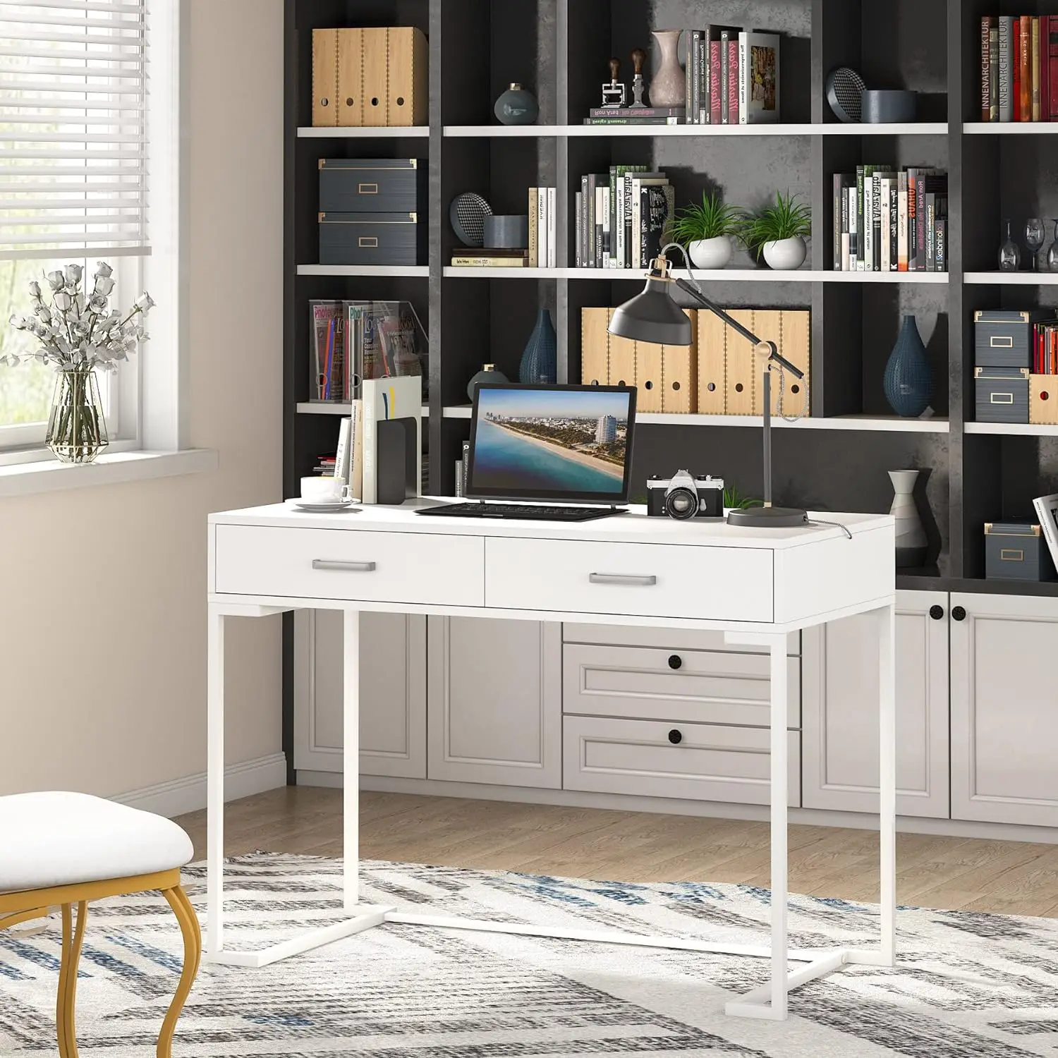 Scrivania per Computer con cassetti per piccoli spazi, scrivania da studio bianca per Home Office da 39 "per camere da letto, Home Office, soggiorno