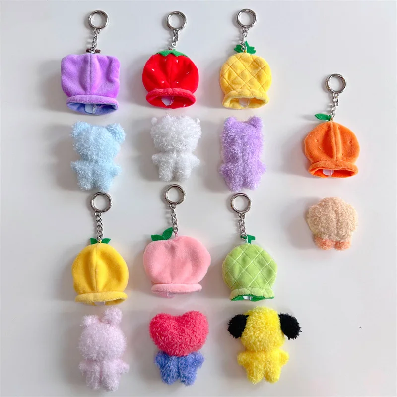 Kawaii BT21 Fruit Head Cover Series Plush Pendant Anime Cute Cartoon Bag Pendant Accessories Plush Keychain Birthday Gift