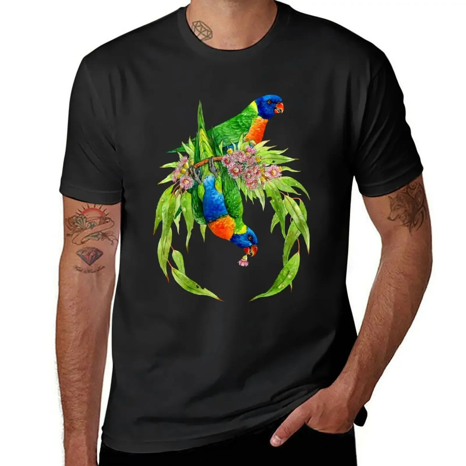 

Rainbow Lorikeets Native Wreath T-Shirt summer tops cute tops Blouse sports fans men clothing