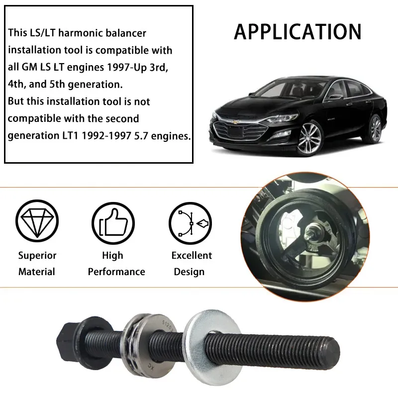 Harmonic Balancer Installation Tool Crank Pulley Install Tool For GM 1997-Up LT LS Engines with Thrust Bearing &Hex Wrench Flats