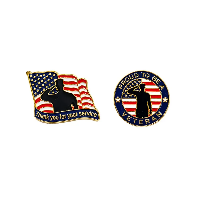 Saluting Veteran Patriotic Brooch Veterans Day USA Flag Veteran Memorial Enamel Lapel Pin Collectible Badge Souvenir Gift