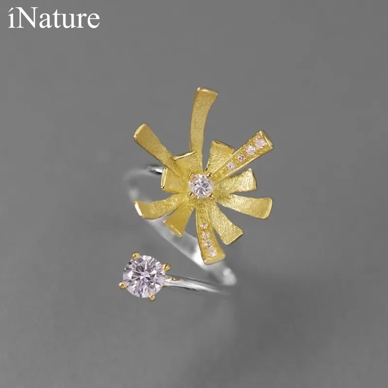 

INATURE 925 Sterling Silver Sparkling Zircon Fireworks Ring For Women Fashion Party Wedding Accessories Jewelry Christmas Gifts