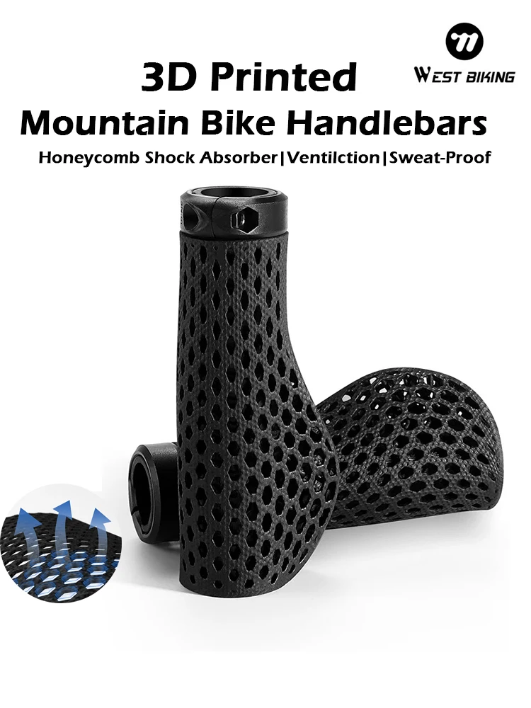 

WEST BIKING Bicycle Grips Shock Absorption Mountain Bike Handlebar Cover 3D Printed Professional MTB Handle Grips
