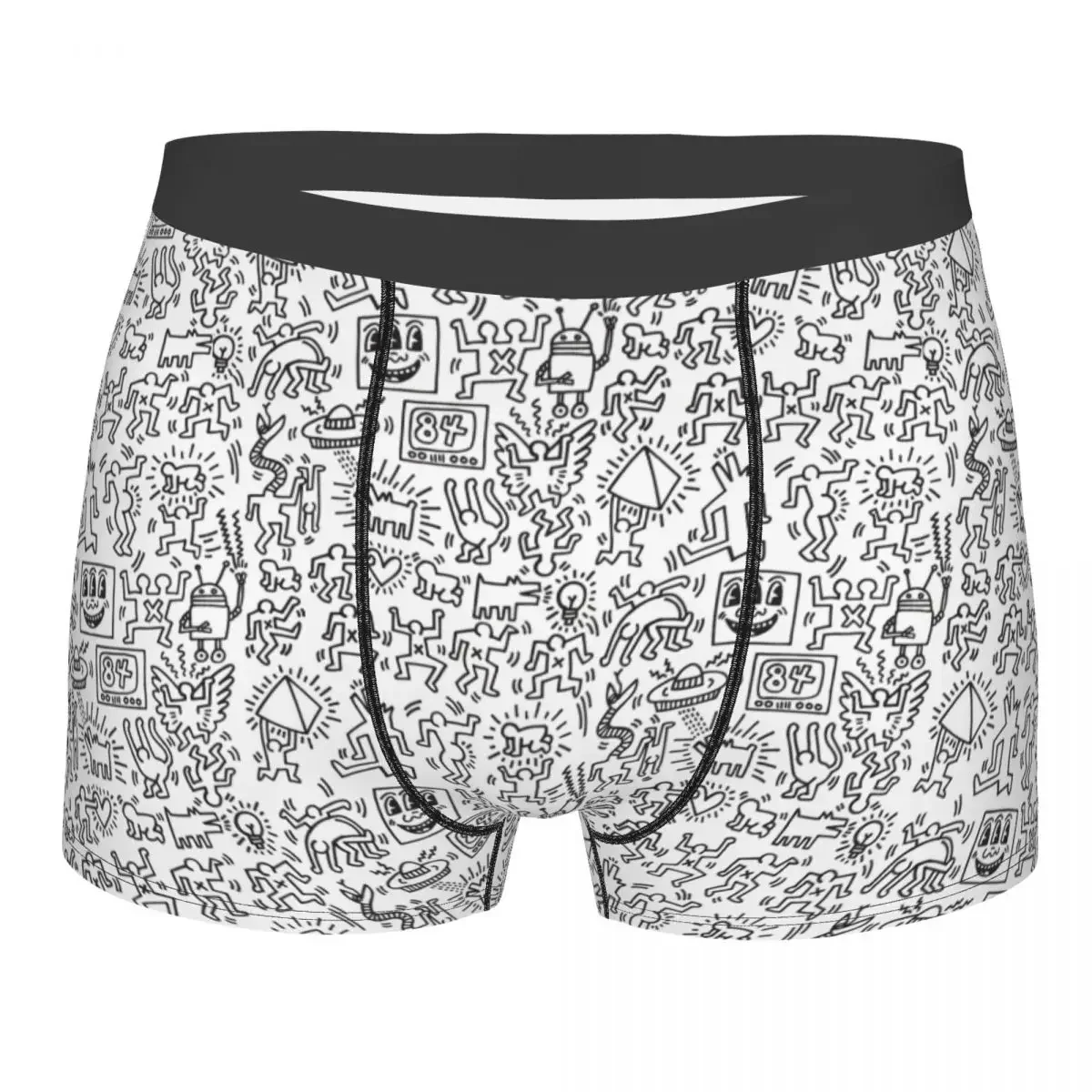 Custom White Cloud Three Eyed Face Abstract Haring Dance Boxer Shorts For Men 3D Print Underwear Panties Briefs Soft Underpants