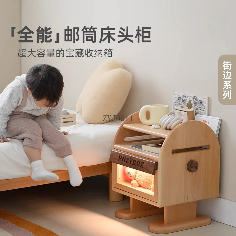 Mailbox bedside table, bedroom storage cabinet, children's creative cartoon solid wood bedside storage cabinet