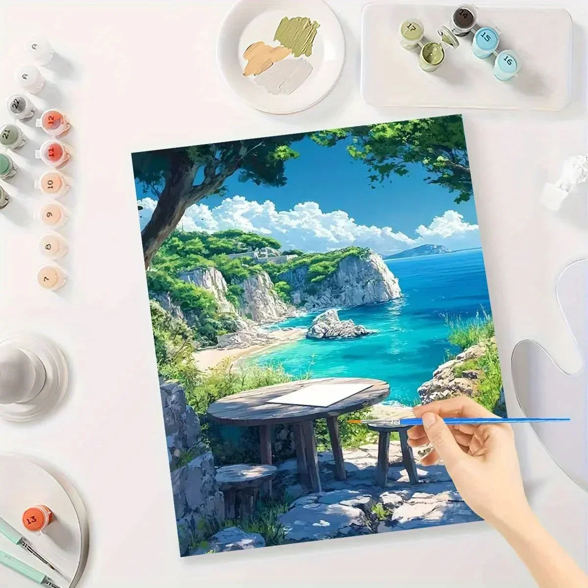 Frameless Use Adult Beginner Paint by Numbers Set, Canvas Painting Kits for Gifts, Stunning Seaside Oil Painting Kit, Crafts for
