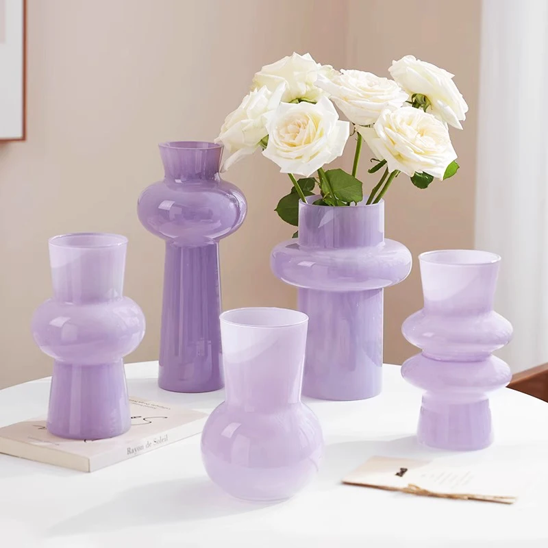 INS style high-end glass vase for water-grown fresh living room flower arrangement vintage vase taro purple