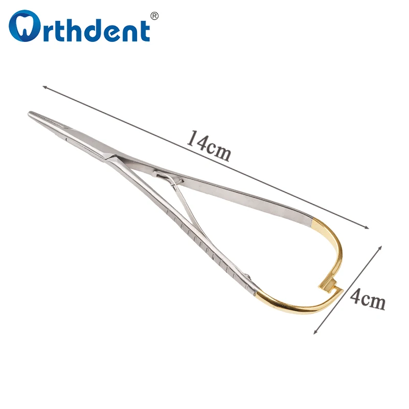 Dental Needle Holder Forceps Straight Head Curved Gold Plated Handle Stainless Steel Orthodontic Plier Dentistry Lab Instrument