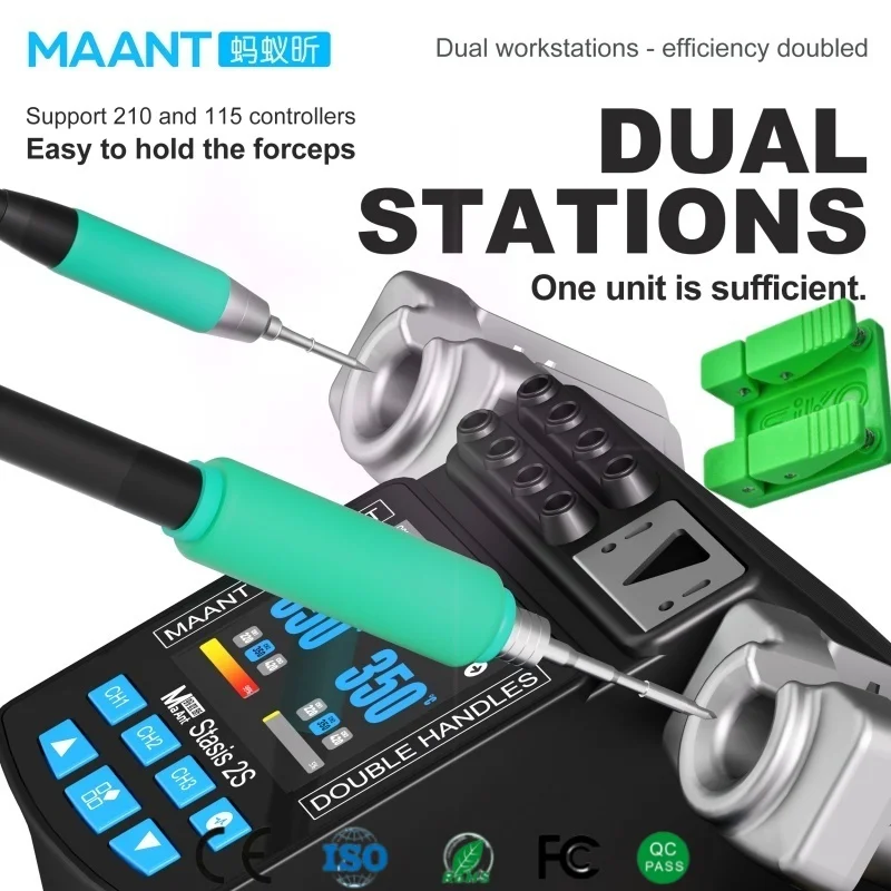 

2S Dual Station Soldering Iron Station with LCD Display 200W High Power Rapid Heating for C210 C115 Handle Mobile Phone Repair
